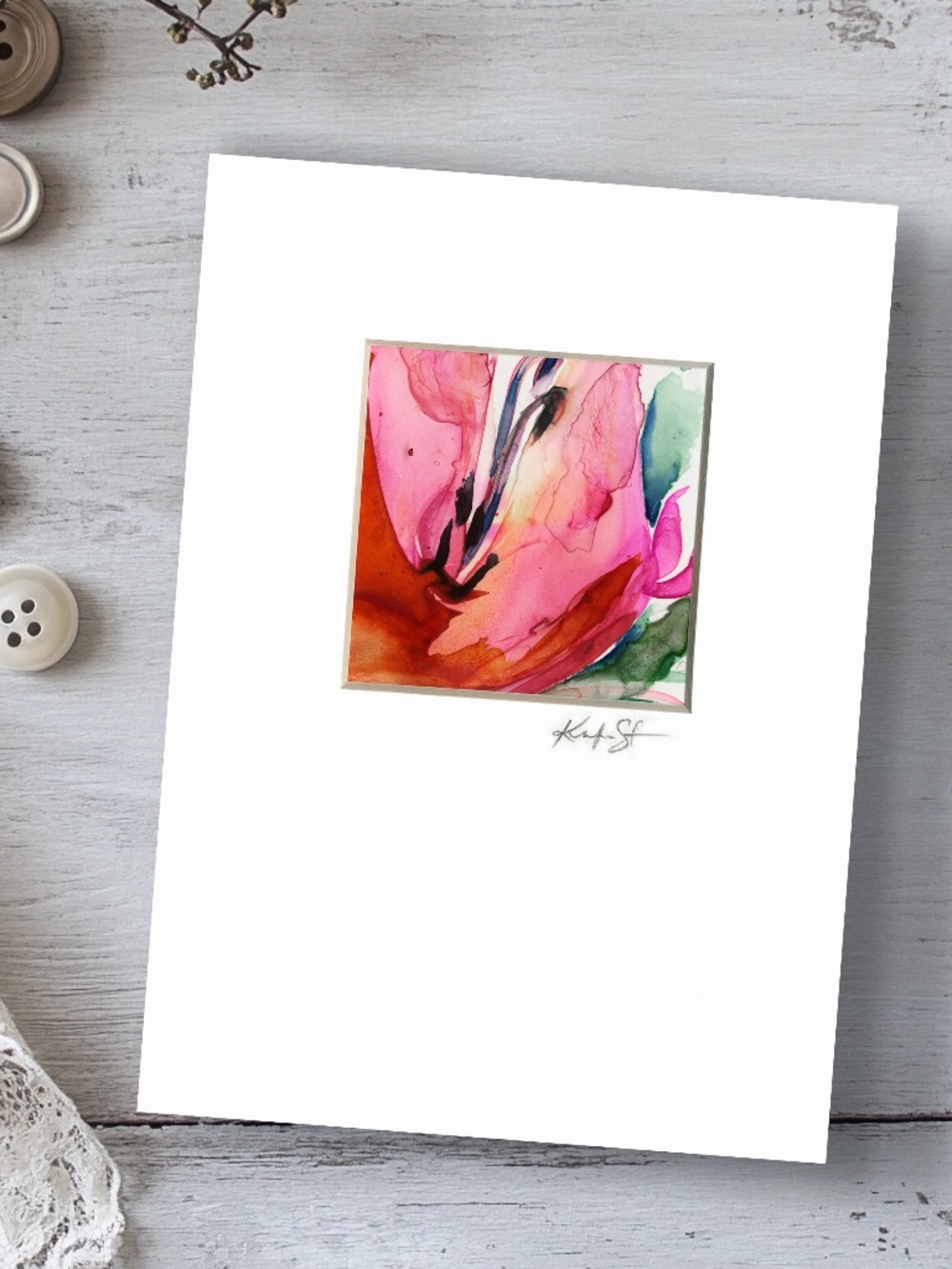 Abstract Floral Painting, Original Floral art In 5x7 in Mat - Soul Flower 81